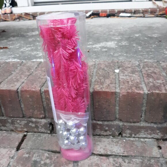 Mini Pink Table Top 16 Inch Christmas Tree - Includes Ornaments - Picture 4 of 4